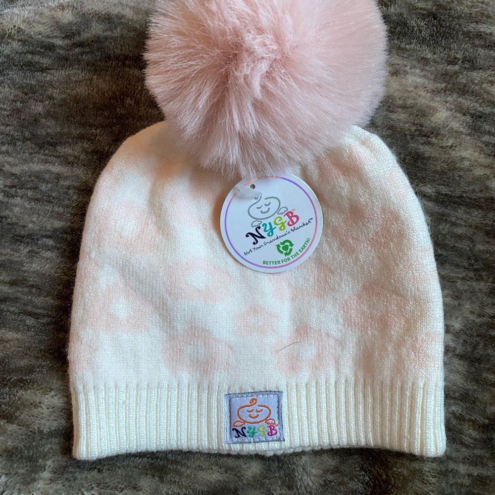 Pink and Cream Pom-Pom Hat for Kids